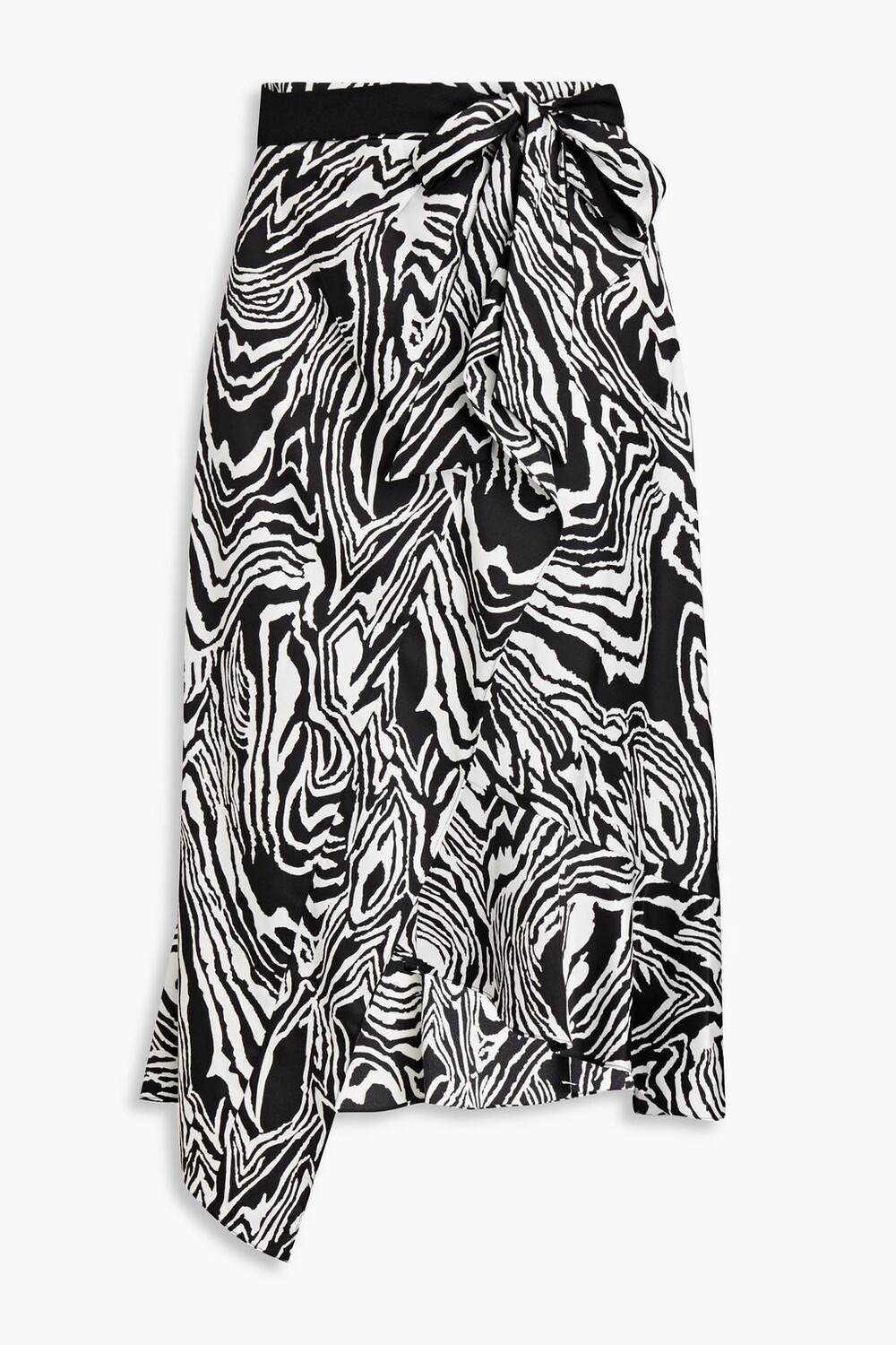 

Юбка миди из атласного крепа Reem с оборками и зебровым принтом DIANE VON FURSTENBERG, черный