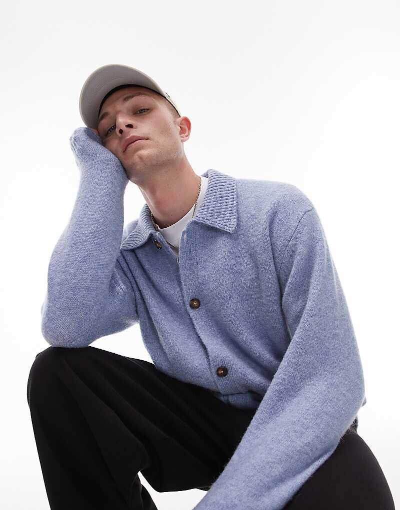 

Голубой кардиган с воротником Topman