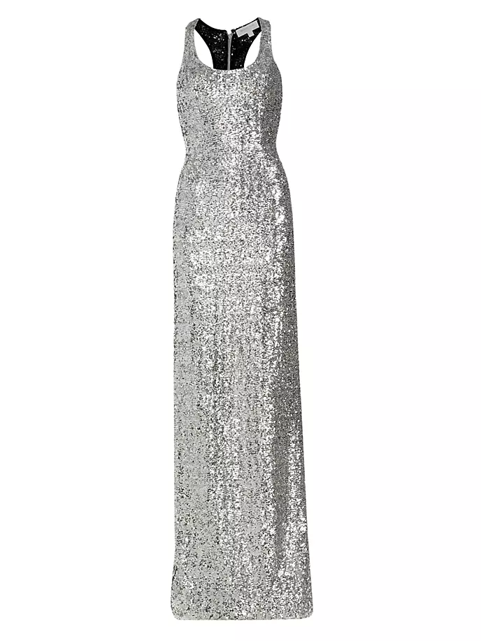 Платье-футляр с открытой спиной и пайетками Michael Kors Collection, цвет silver