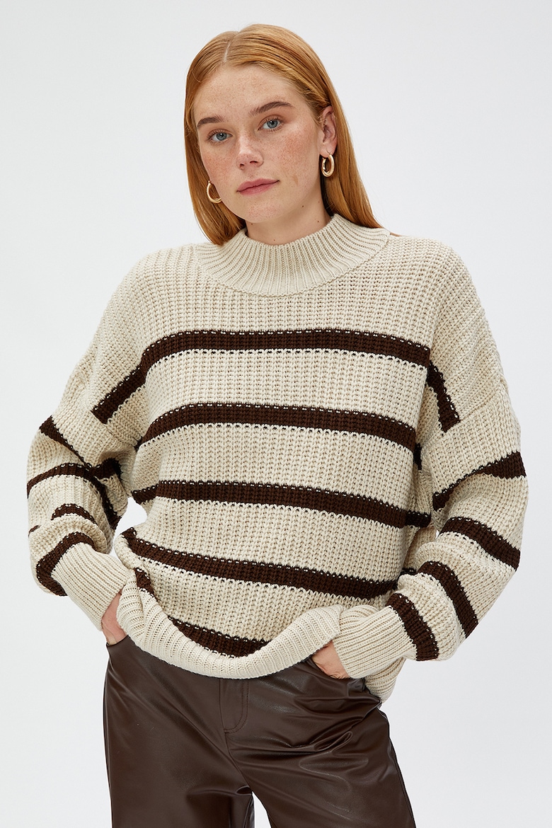 Полосатый пуловер с заниженными рукавами Koton, коричневый