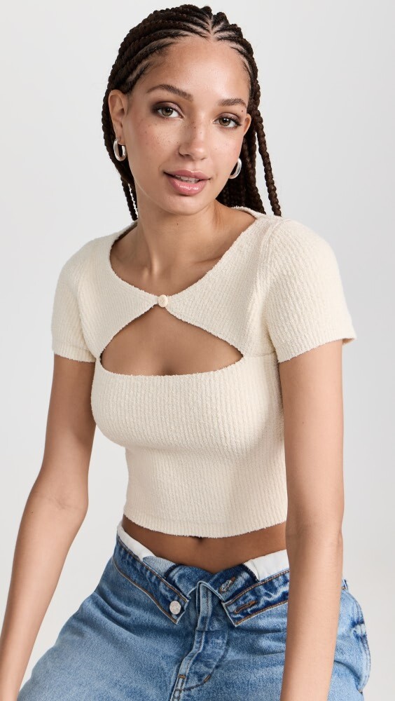 

Футболка Alexander Wang Boucle V Neck Short Sleeve Tee with Cutout