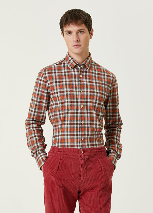 

Оранжевая рубашка в клетку Kiton