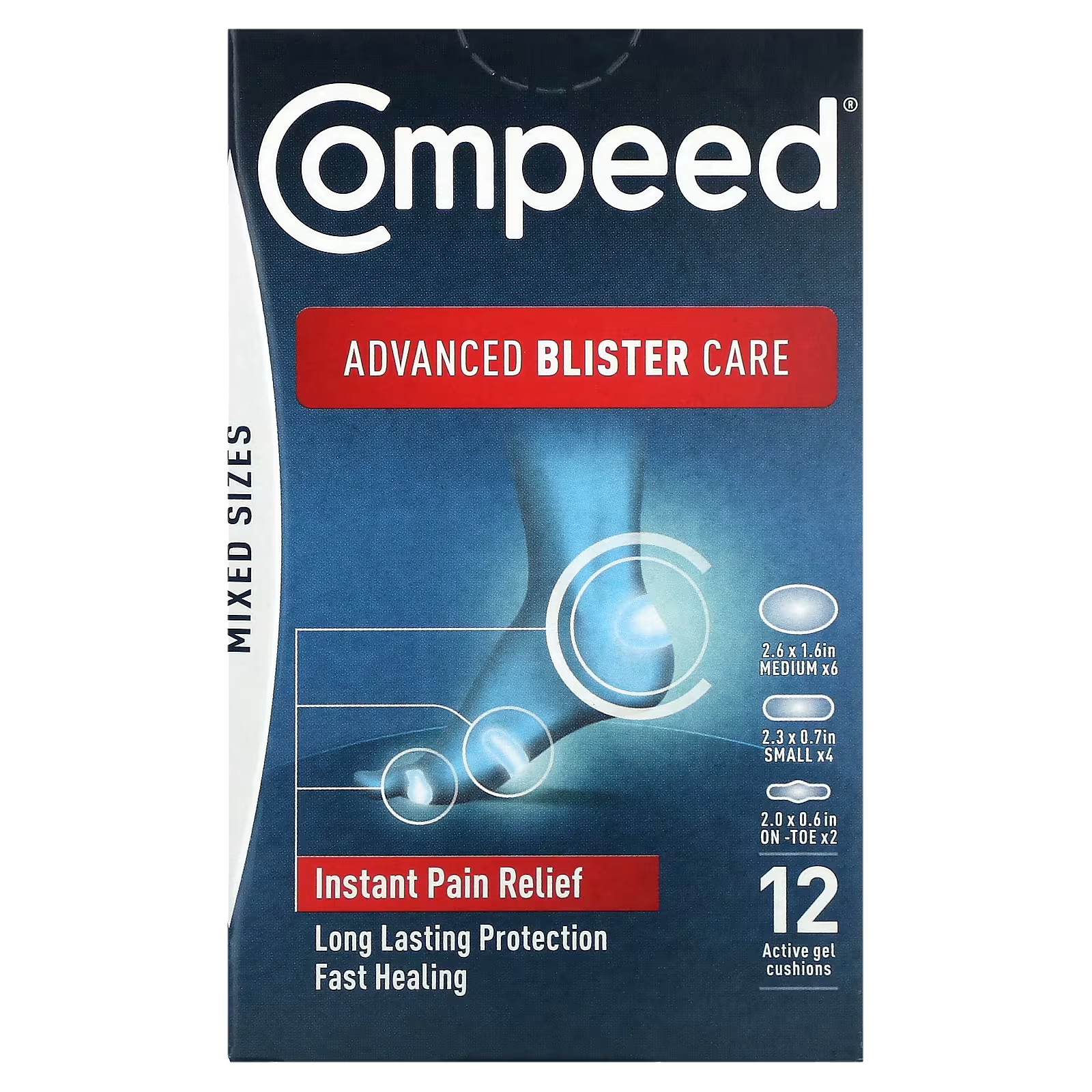 Пластырь Compeed Advanced Blister Care, смешанные размеры, 12 активных гелевых подушечек