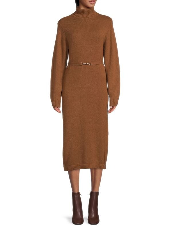 

Платье-свитер с поясом и водолазкой Saks Fifth Avenue Brown