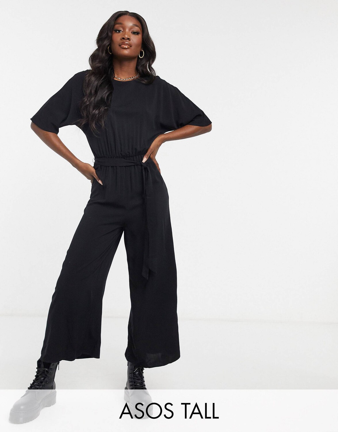 

Черный комбинезон с завышенной талией ASOS DESIGN
