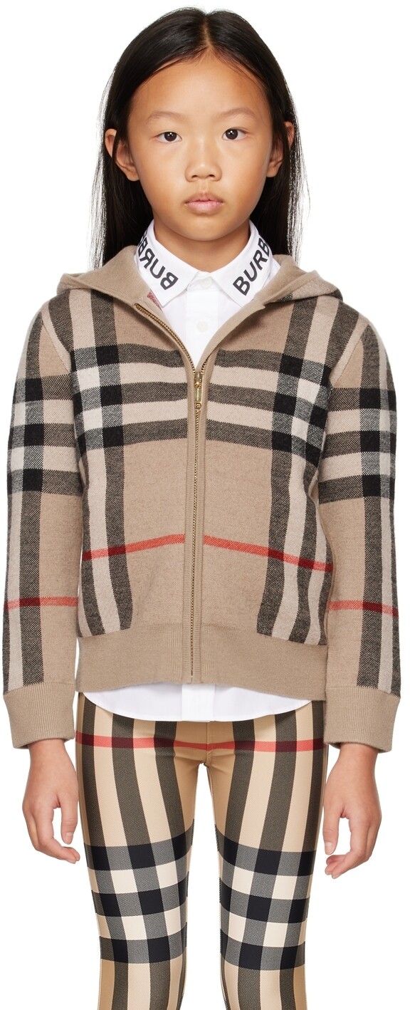 

Бежевая толстовка с капюшоном в клетку для детей Burberry