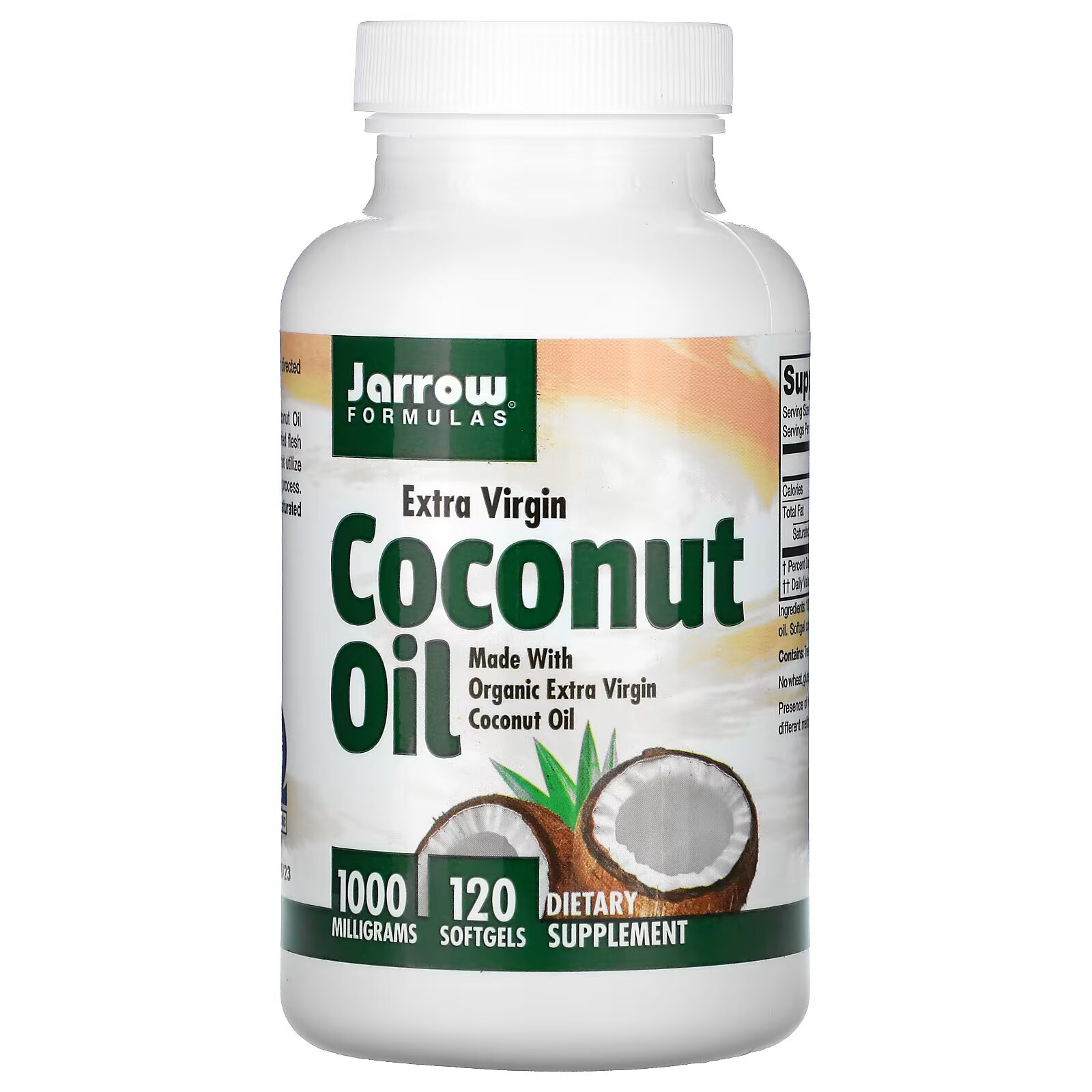 органическое кокосовое масло холодного отжима отжатое шнековым прессом 473 мл jarrow formulas Jarrow Formulas, кокосовое масло первого холодного отжима, 1000 мг, 120 капсул