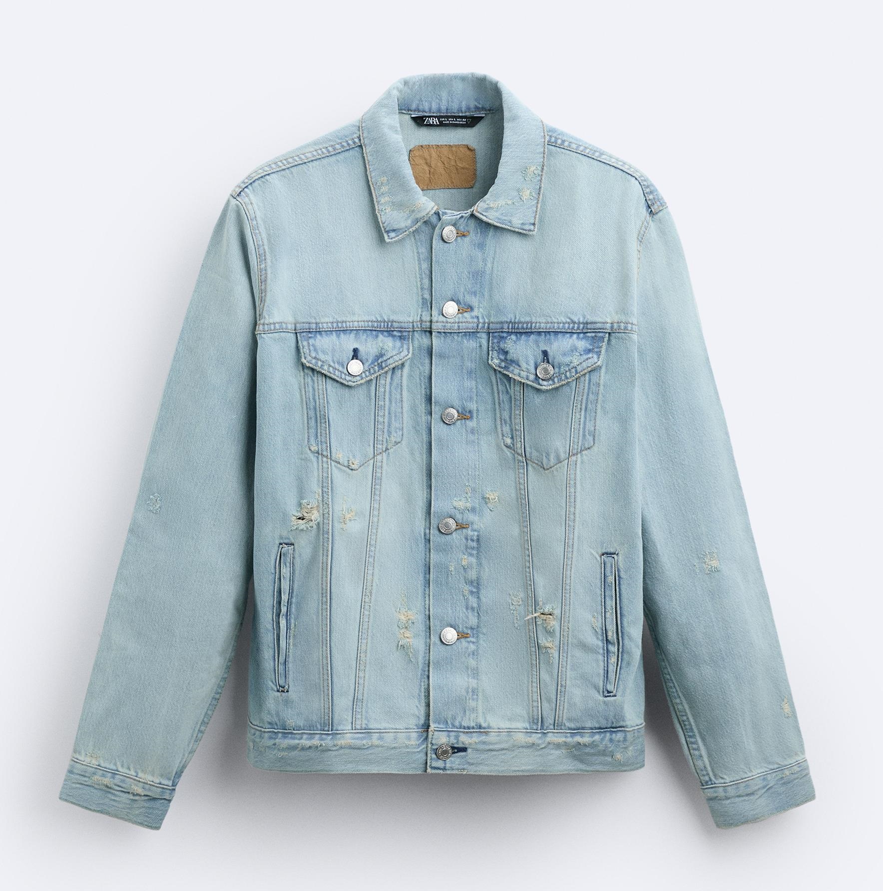 Куртка Zara Ripped Denim, голубой джинсовая куртка мужская рваная ковбойская джинсовая куртка модный тренд весна осень