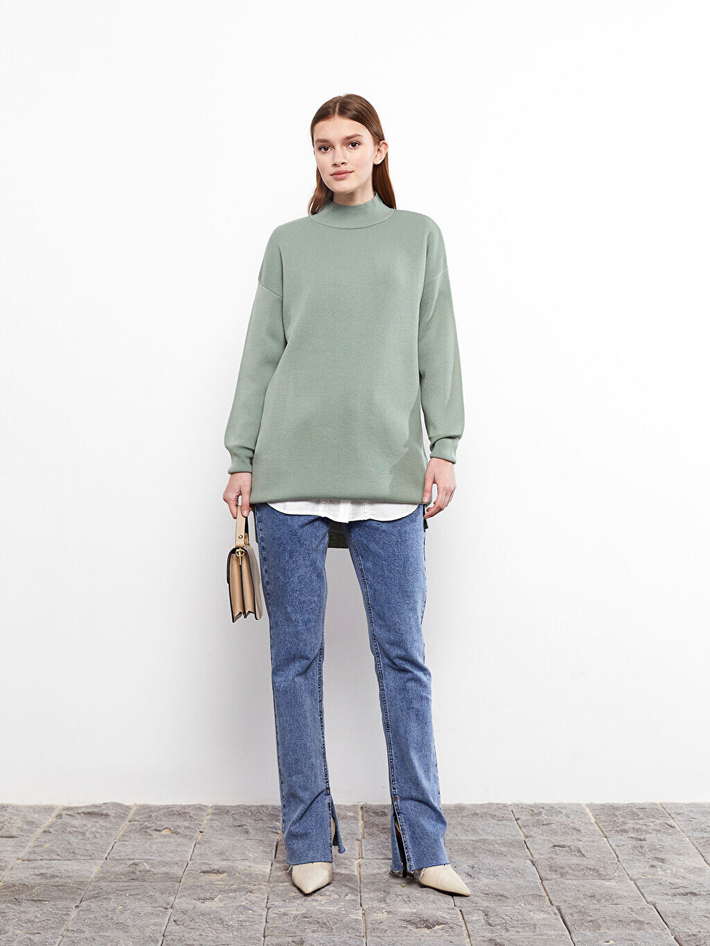 

Половина водолазки прямой с длинным рукавом Женская трикотажная туника LCW Modest