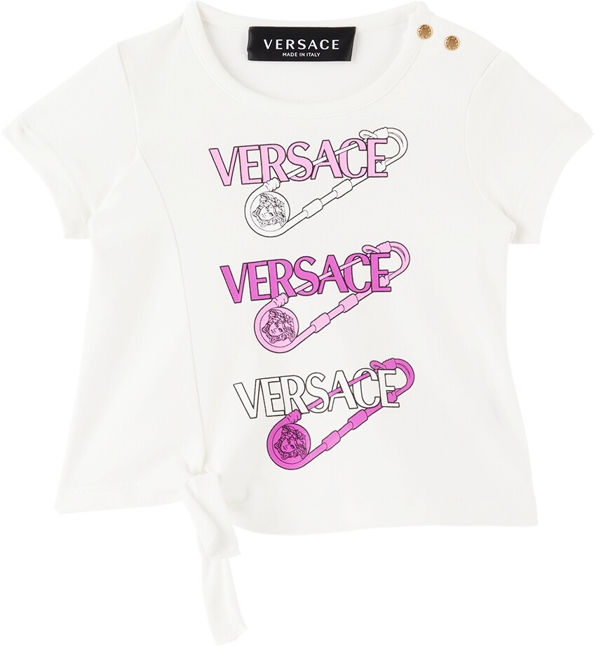 

Детская белая футболка с английской булавкой Versace