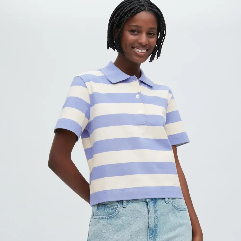 

Футболка-поло Uniqlo Cropped Relaxed Fit, голубой