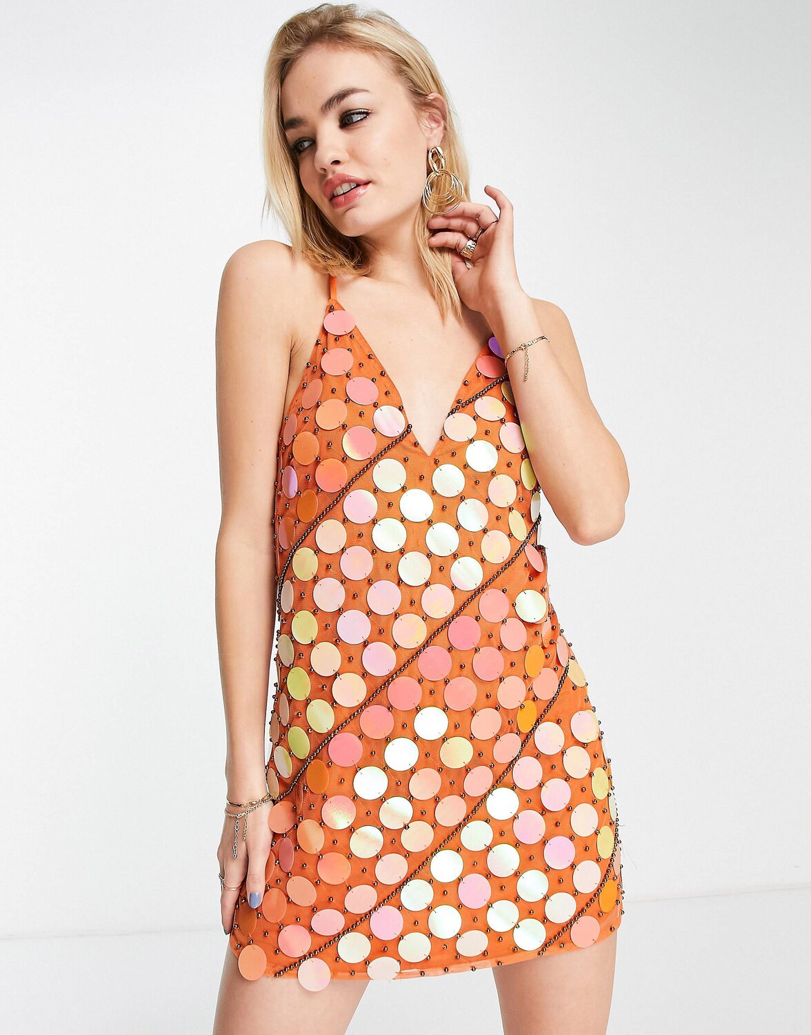 

Оранжевое платье мини на бретелях с отделкой пайетками ASOS DESIGN ASOS DESIGN
