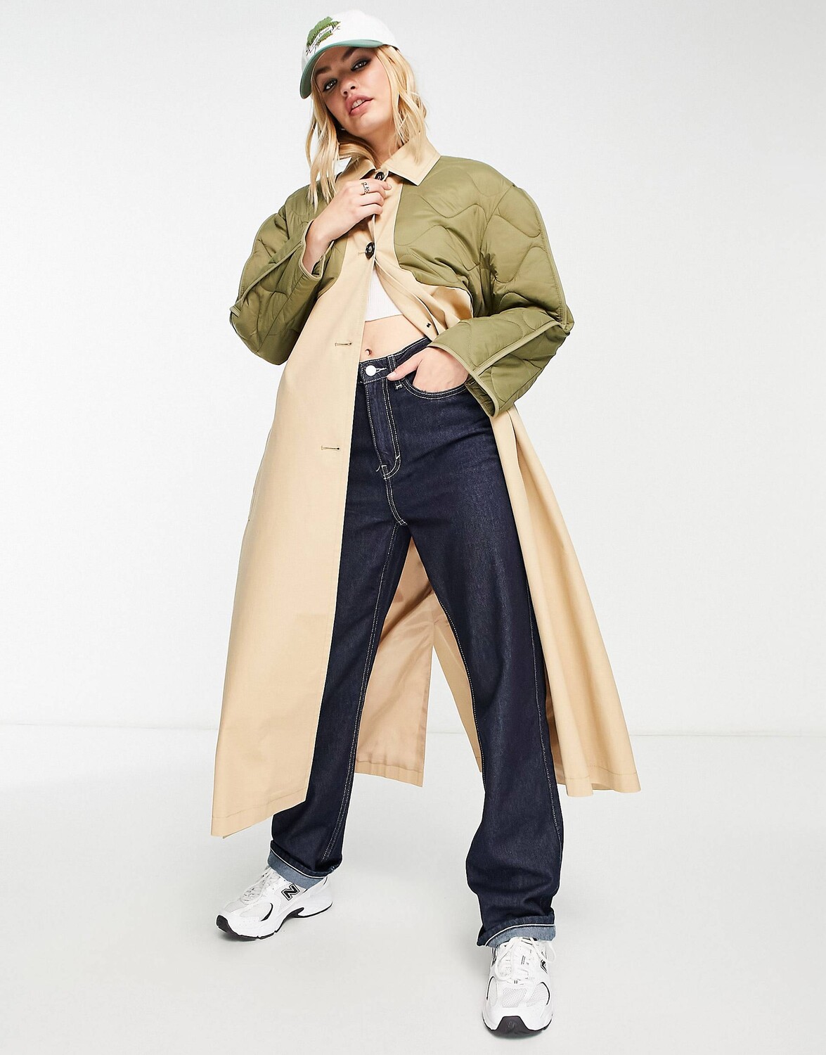 

Гибридный стеганый тренч цвета хаки ASOS DESIGN