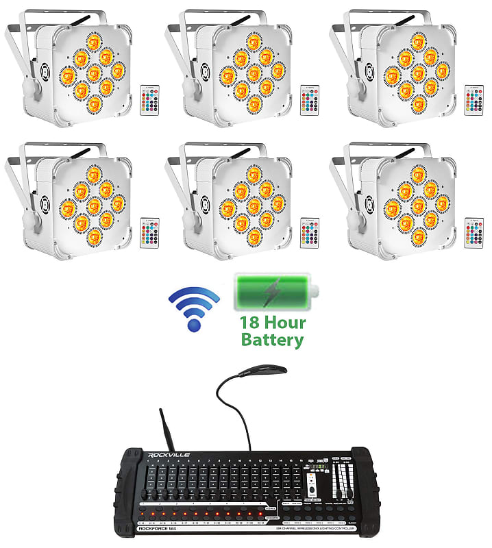 Комплект Rockville Best PAR 60 Battery Wash Lights DMX + 384-канальный контроллер Best PAR 60 White + Rockforce W4