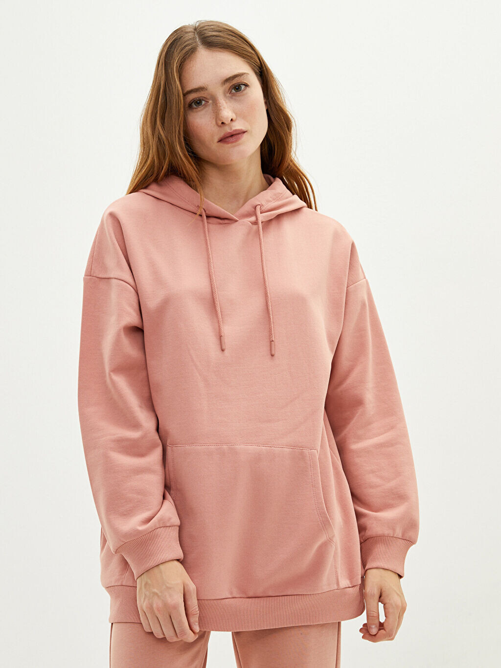 

Женская толстовка с капюшоном однотонная с длинным рукавом LCW Casual, Коричневый