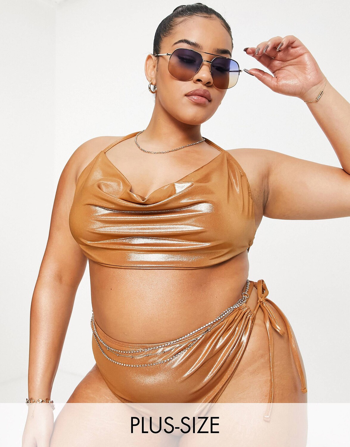 

Бронзовый лиф бикини с хомутом ASOS DESIGN Curve