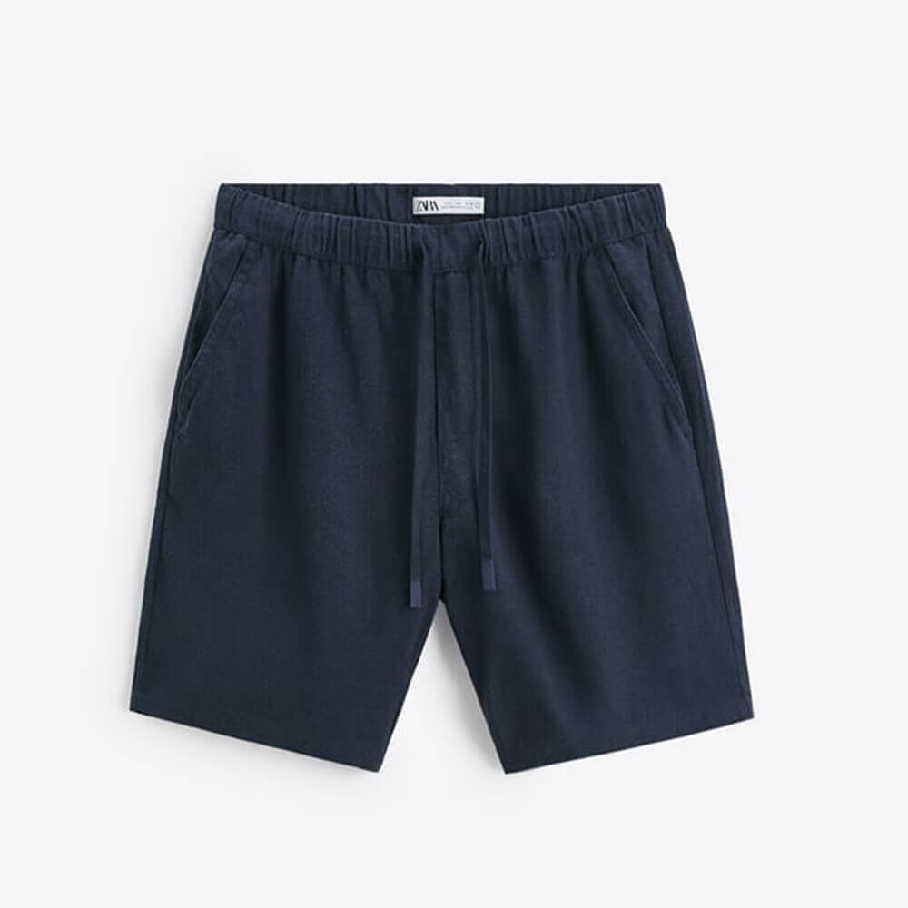 

Шорты Zara Viscose - Linen Bermuda, тёмно-синий