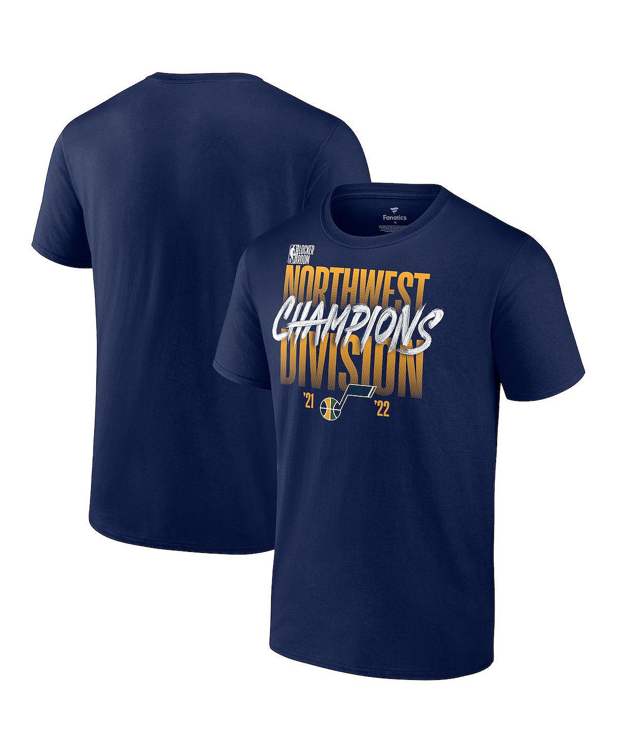 Мужская фирменная темно-синяя футболка utah jazz 2022 northwest division champions в раздевалке Fanatics, синий