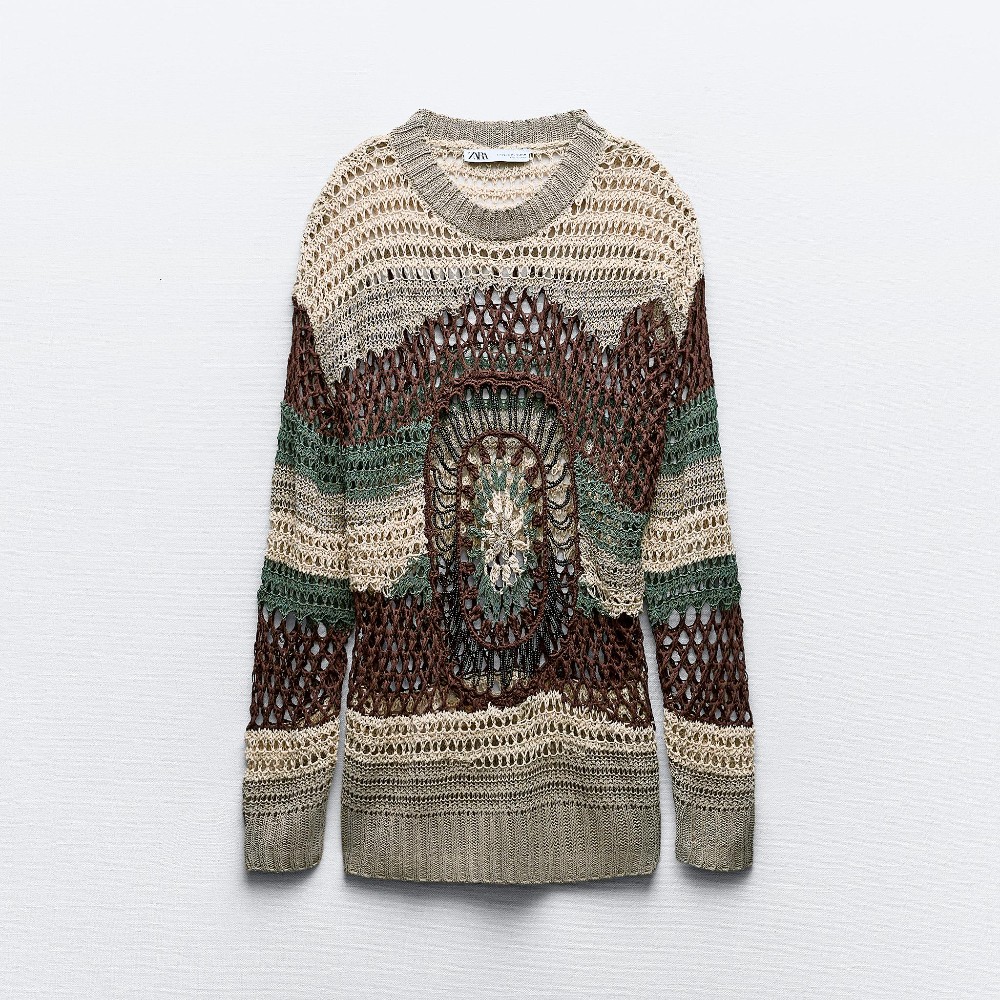 цена Свитер Zara Crochet Knit With Beading, мультиколор