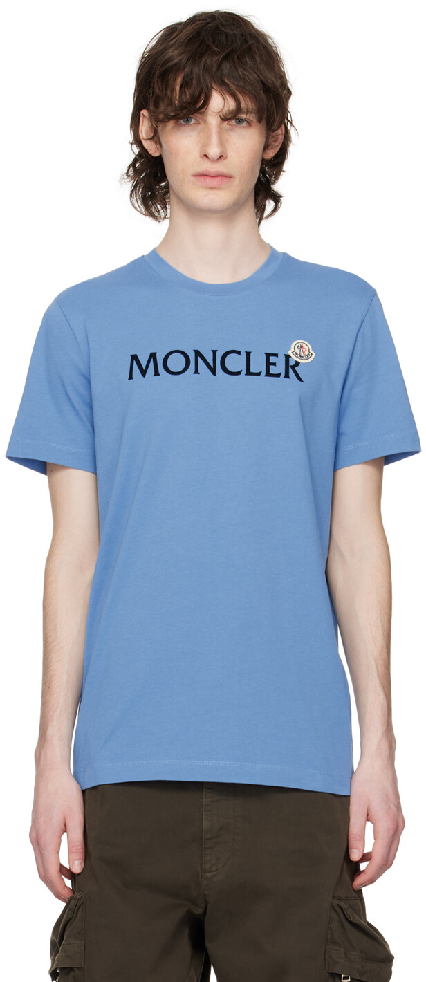 

Синяя флокированная футболка Moncler, Синий, Синяя флокированная футболка Moncler
