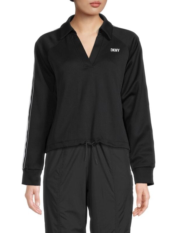

Полосатый пуловер с кулиской по краю DKNY Sport Black, Черный