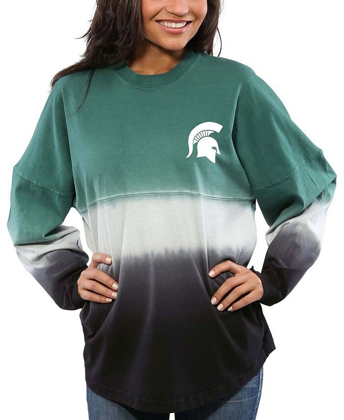 

Зеленая женская футболка Michigan State Spartans с длинным рукавом, окрашенная погружением в цвет омбре Spirit Jersey, зеленый