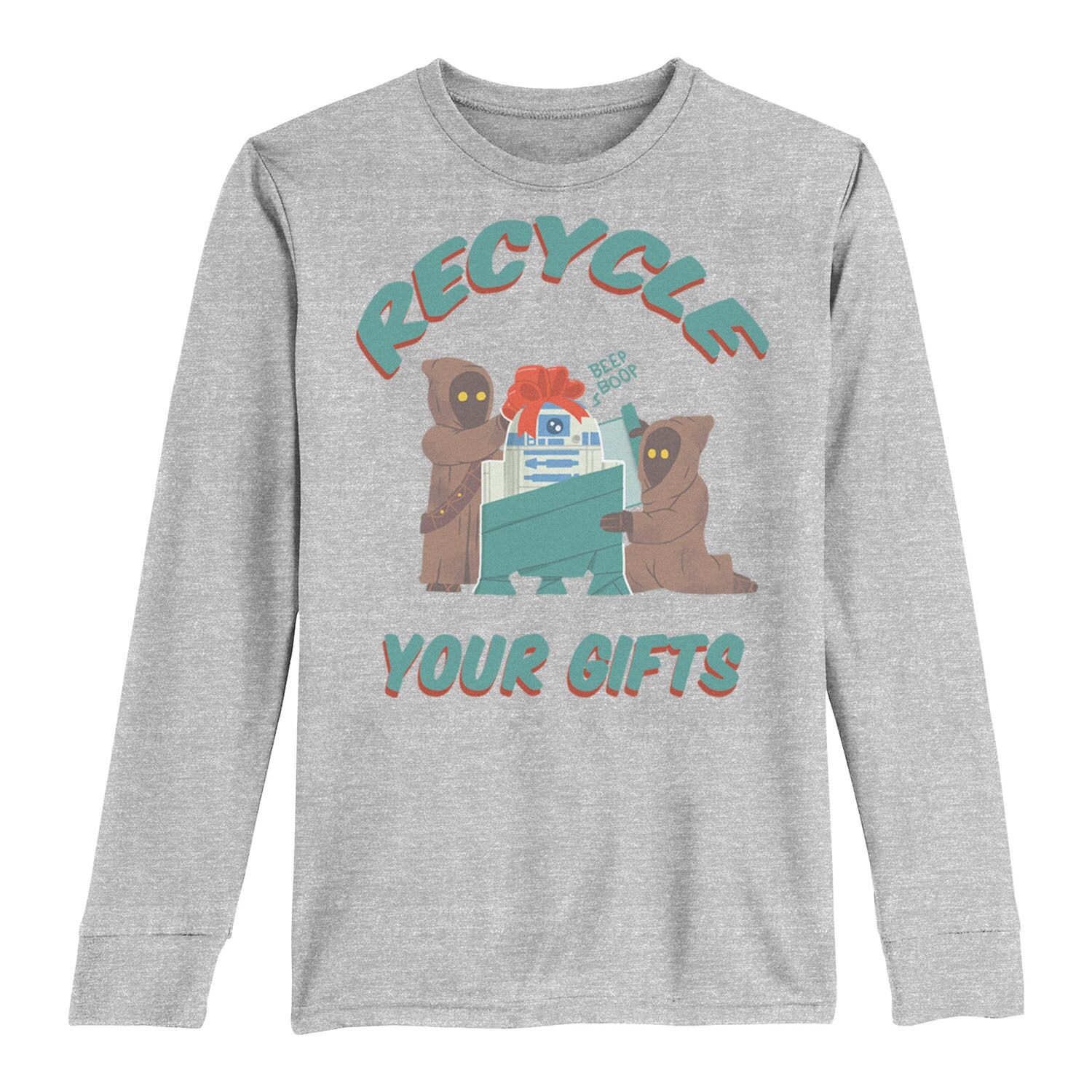 

Рождественская футболка Jawas Recycle Your Gifts R2-D2 для мальчиков 8–20 лет с длинными рукавами Licensed Character