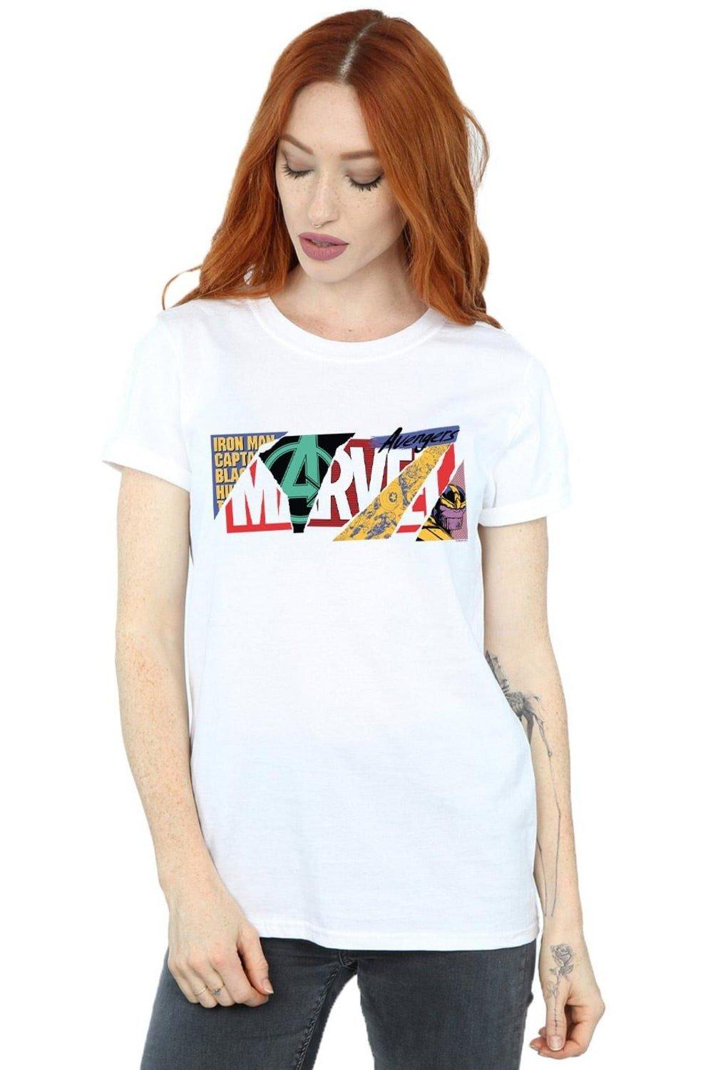хлопковая футболка с логотипом box marvel белый Хлопковая футболка бойфренда с логотипом Collage Marvel, белый