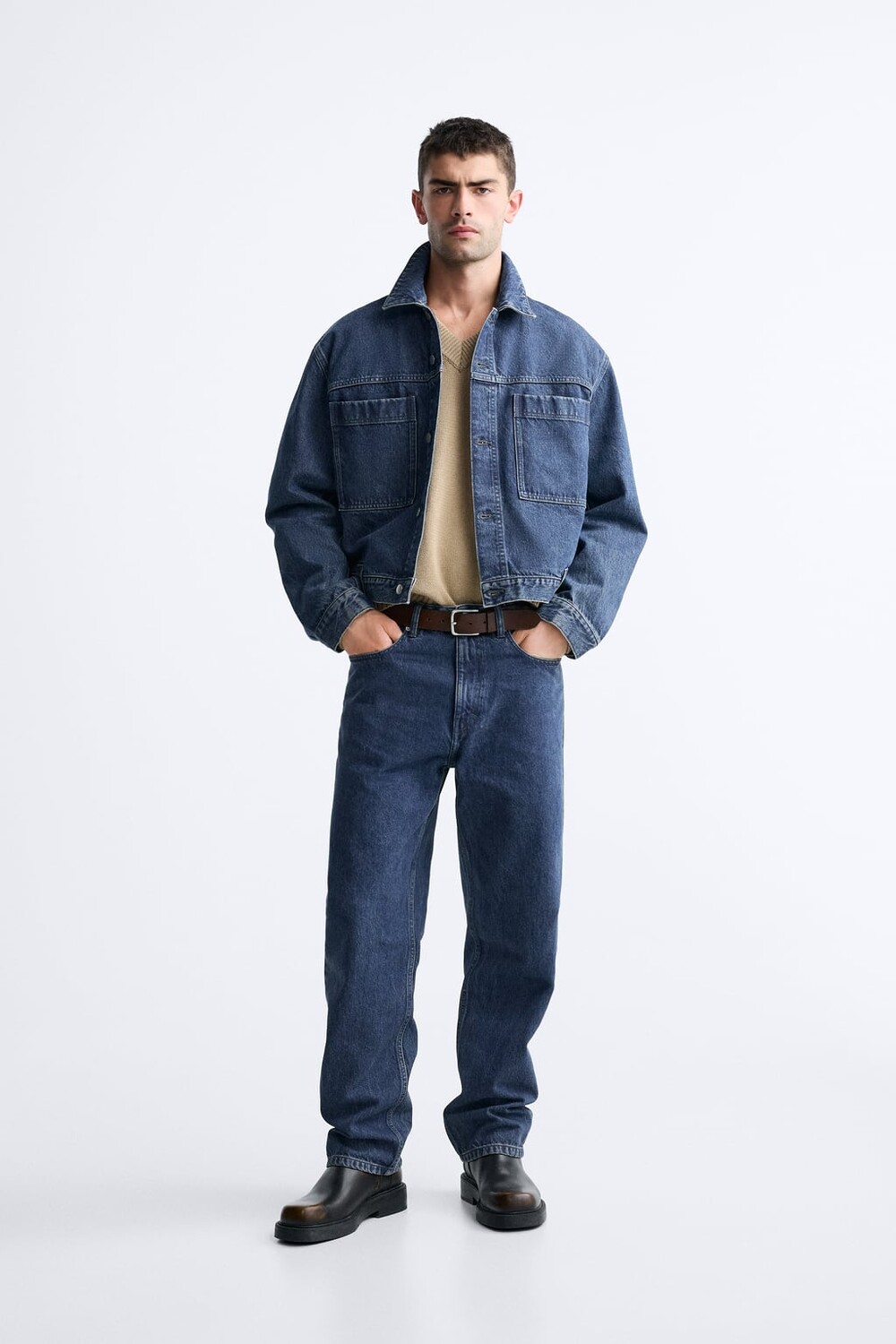 

Укороченная джинсовая куртка ZARA, синий