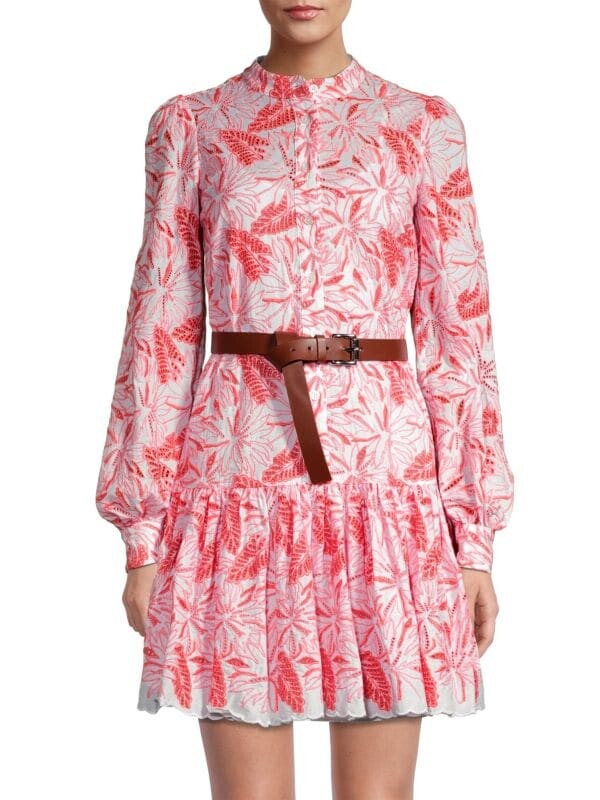 

Мини - Платье Хлопковое Michael Kors Flamenco с люверсами и поясом, coral