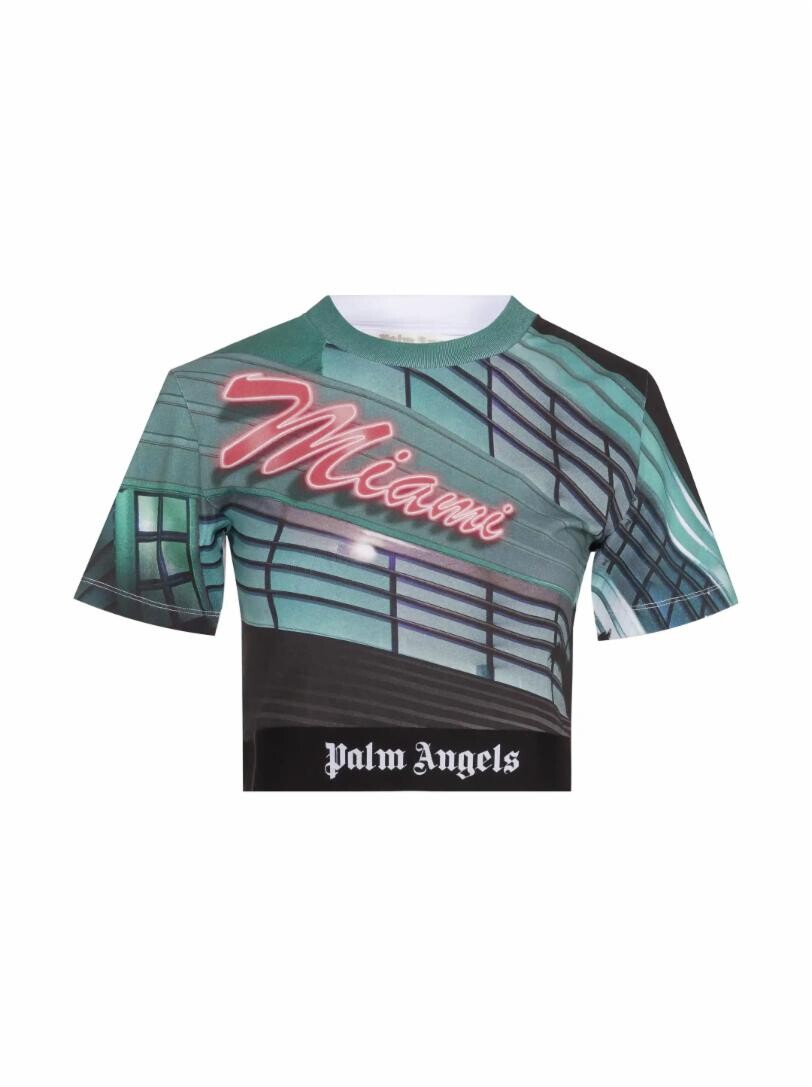 

Укороченная футболка с принтом Palm Angels, Серый