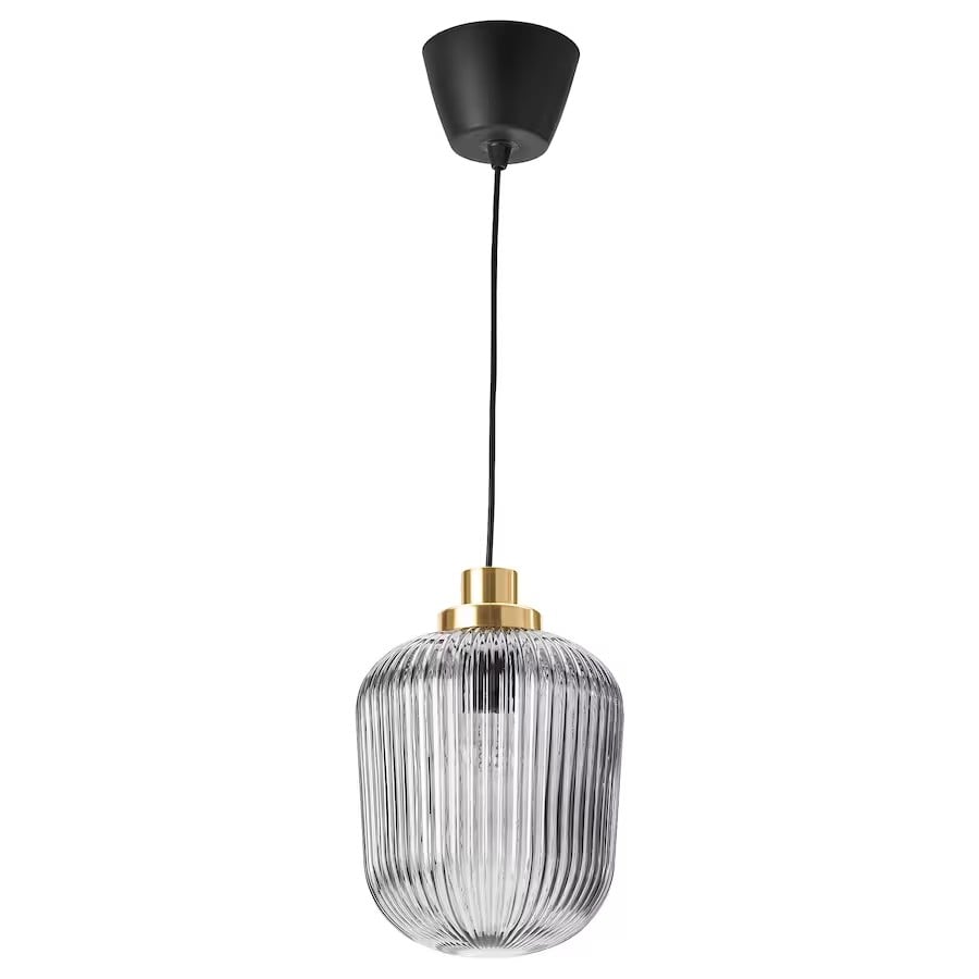 Ikea Solklint Pendant Lamp 22 cm, brass/grey clear glass - фото