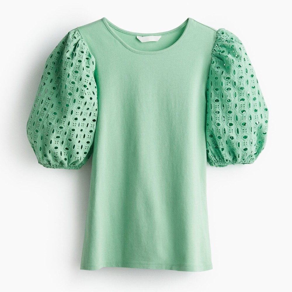 

Футболка H&M Puff-sleeved, мятно-зеленый