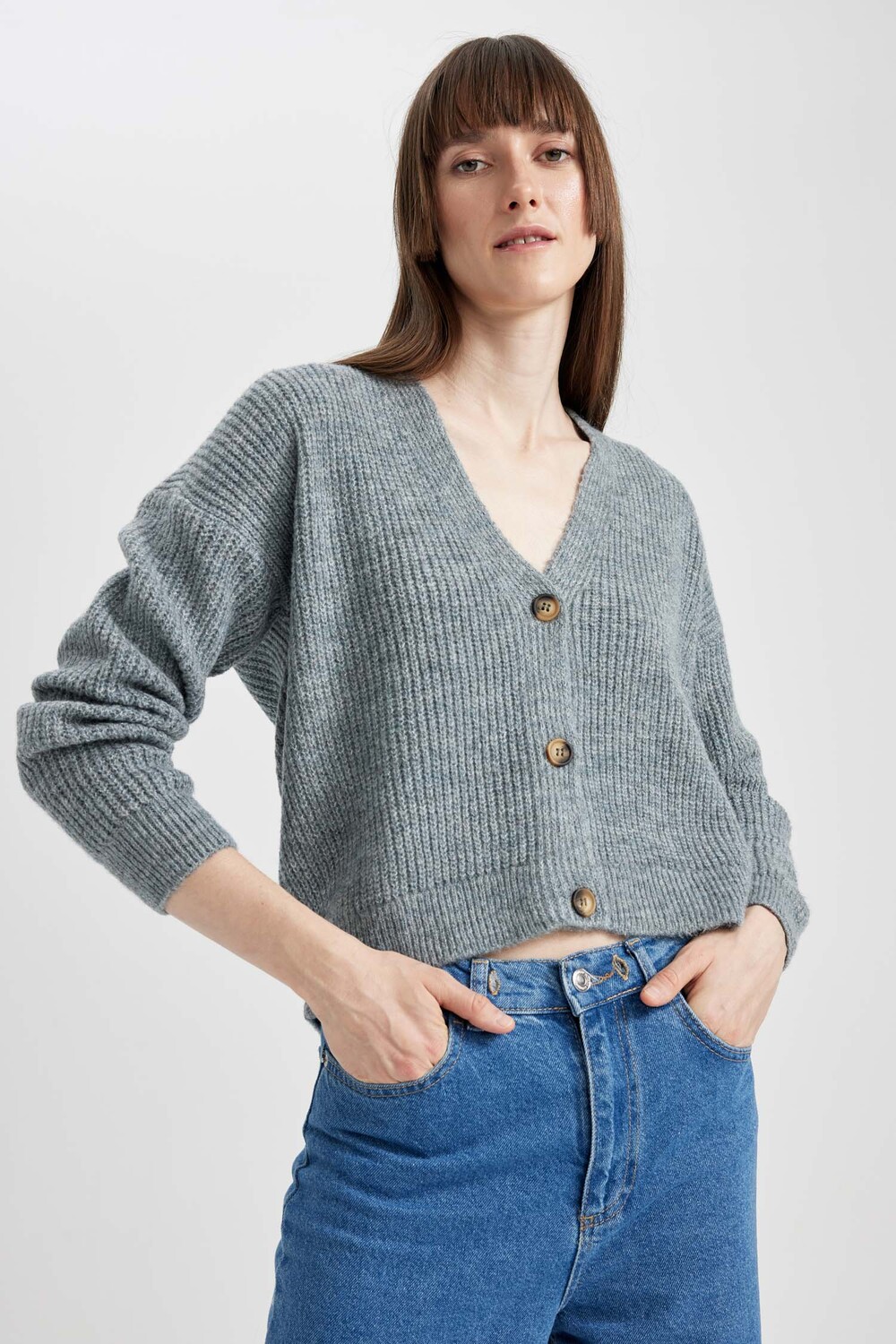 

Кардиган DeFacto Strickjacke REGULAR FIT, светло-серый