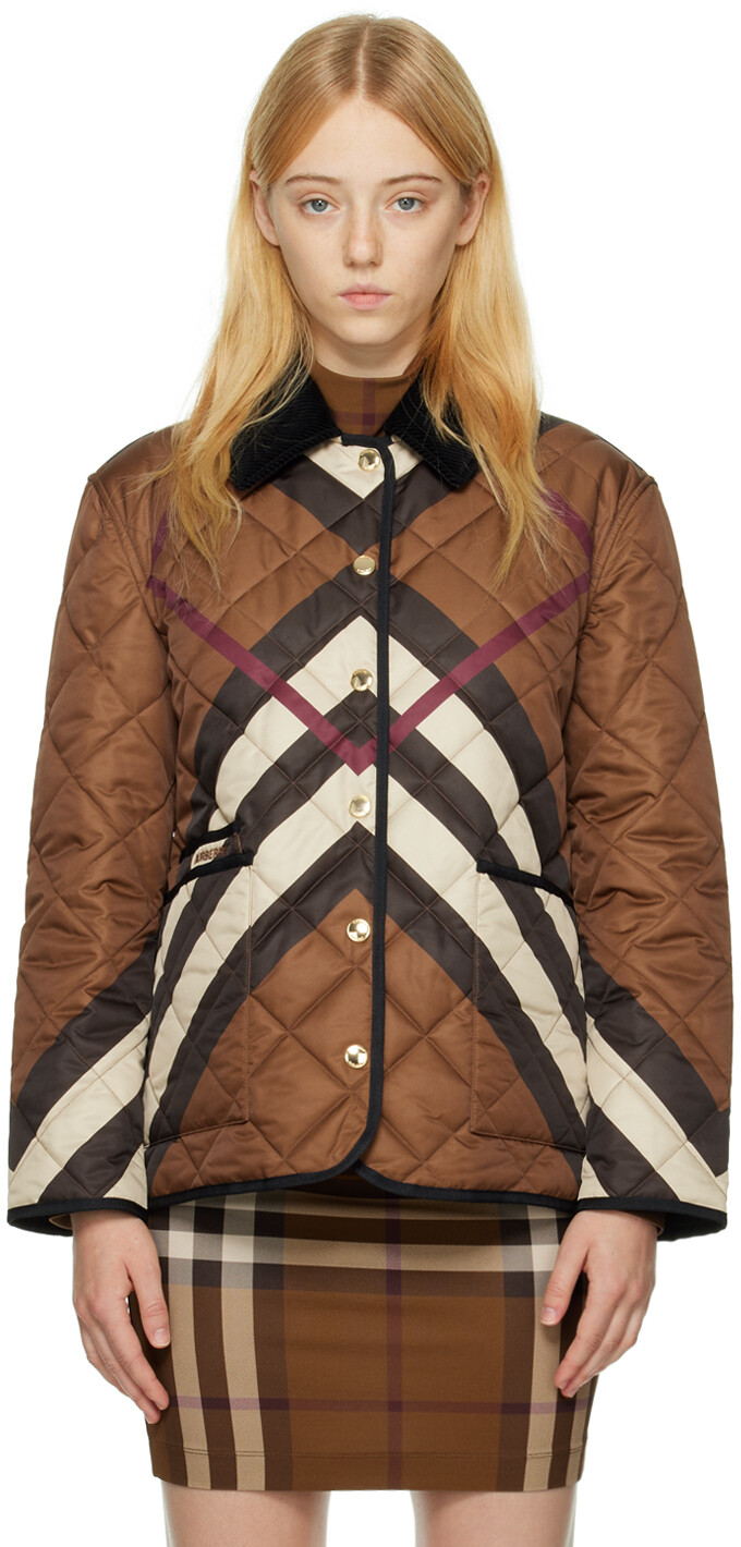 

Коричневая клетчатая куртка с узором шеврон Burberry, Коричневый