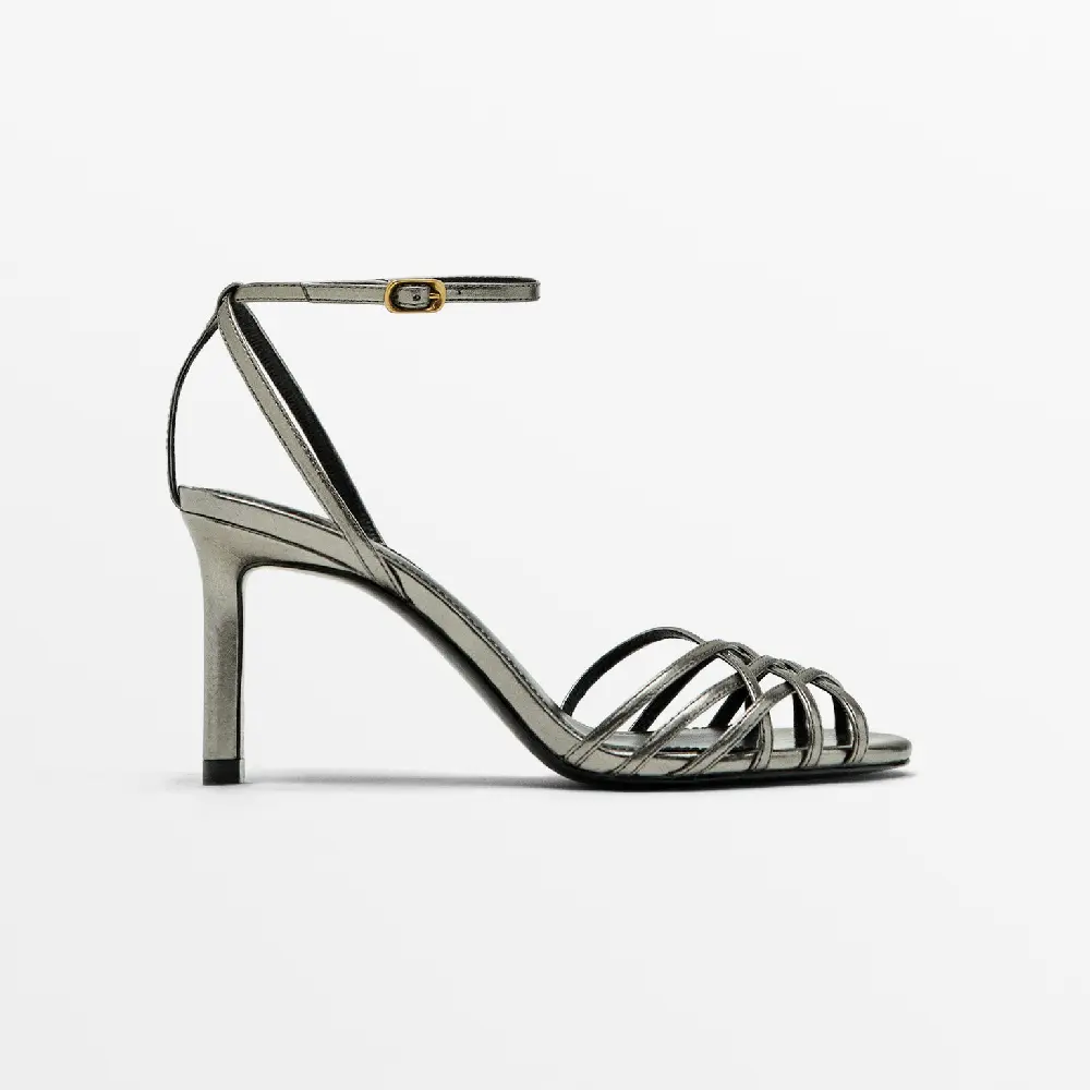 

Босоножки Massimo Dutti Heeled Cage - Studio, серебристый