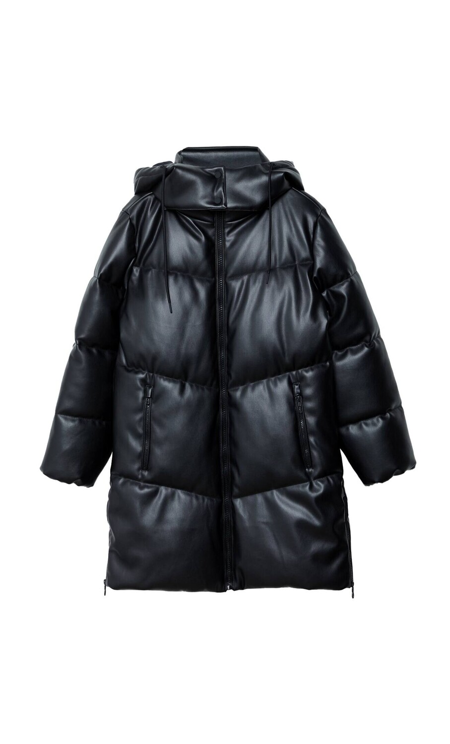 

Длинный пуховик из искусственной кожи с капюшоном Stradivarius