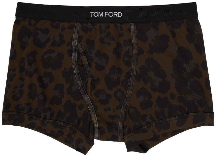 

Коричневые хлопковые трусы-боксеры с леопардовым принтом TOM FORD