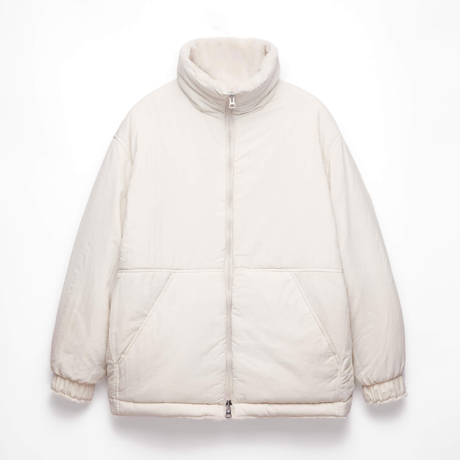 Куртка Oysho Oversize Faux-fur Reversible, светло-бежевый