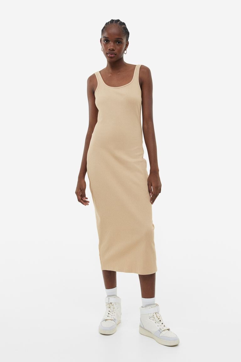 

Облегающее платье в рубчик H&M, бежевый