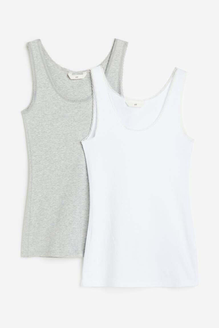 

Комплект из 2 топов с кружевной отделкой H&M, светло-серый меланж/белый