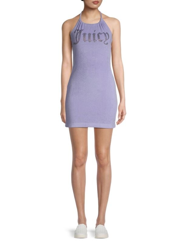 

Мини-платье Juicy Couture велюровое с лямкой на шее, черный