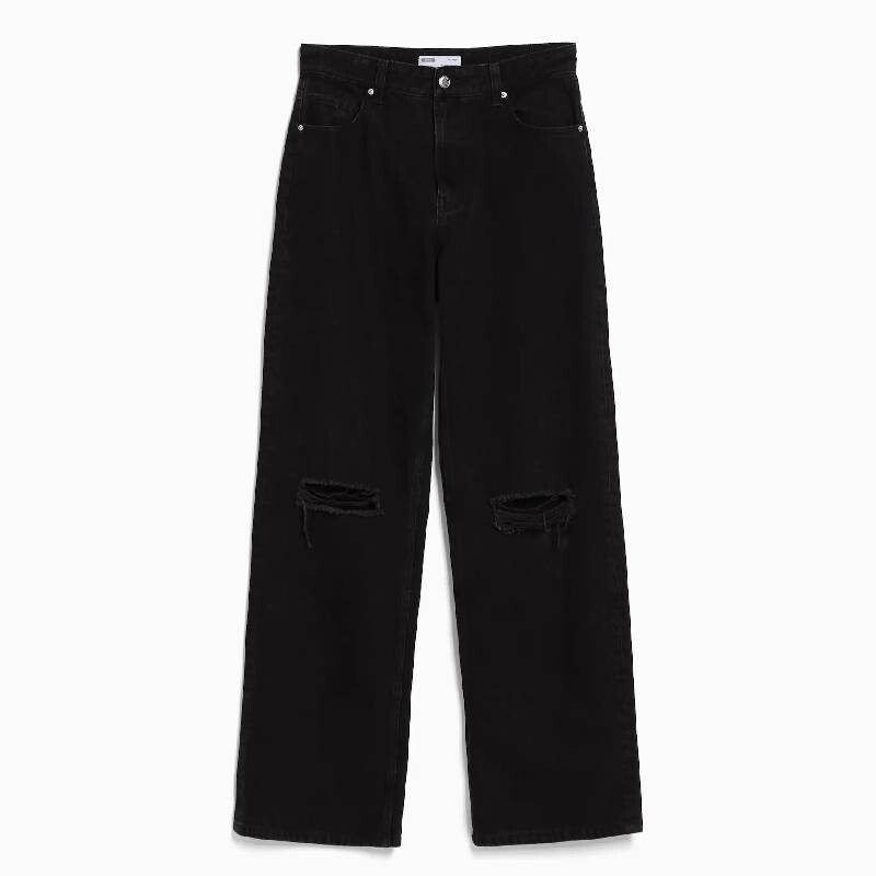 

Джинсы Bershka Ripped Wide-Leg 90s, черный