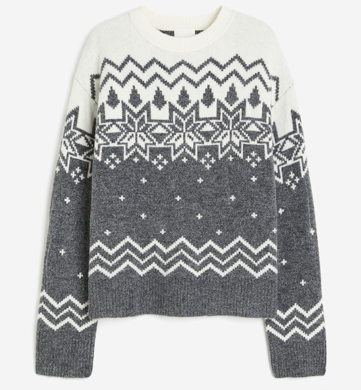 

Джемпер H&M Jacquard-knit Patterned, серый/кремовый