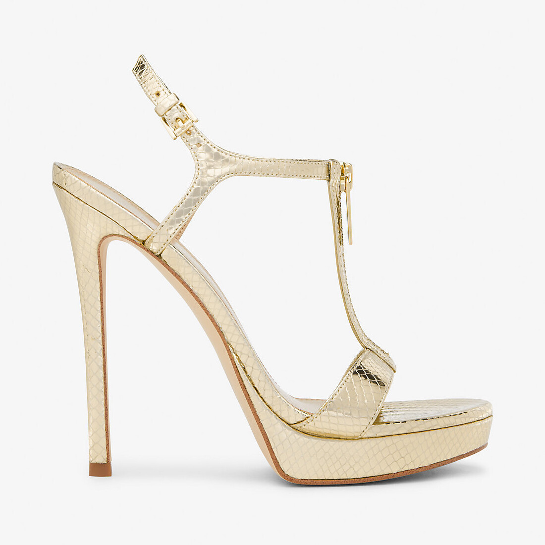 

Сандалии MICHAEL Michael Kors Berkley Metallic Snake Embossed Leather Stiletto, бледно-золотой