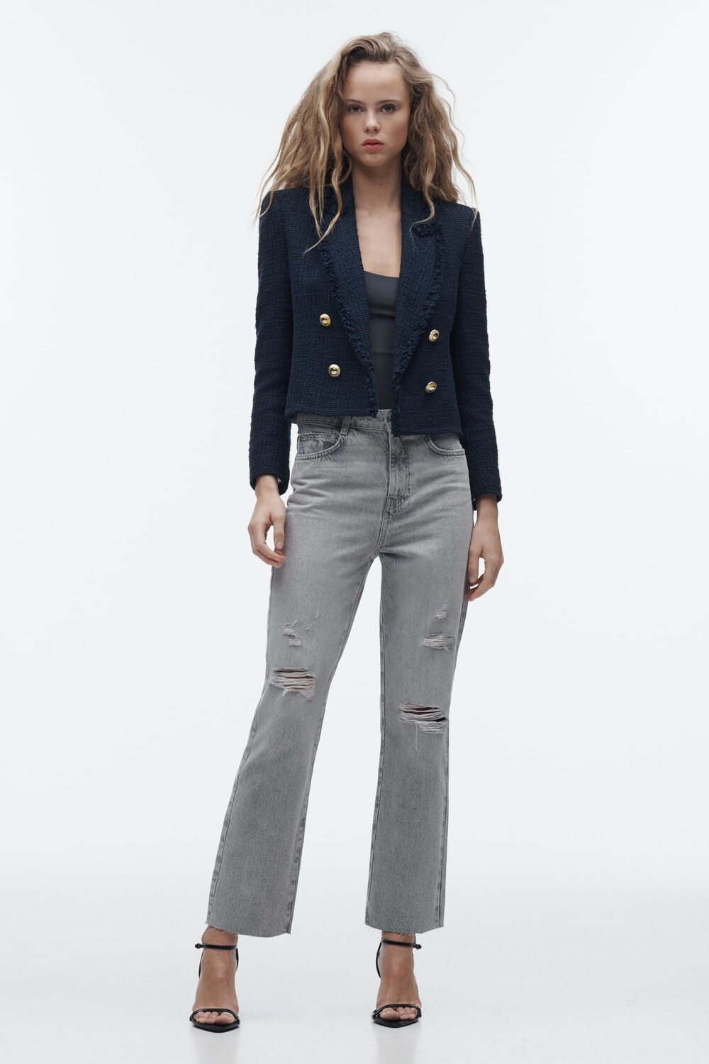 

Короткий пиджак из ткани ZARA, темно-синий
