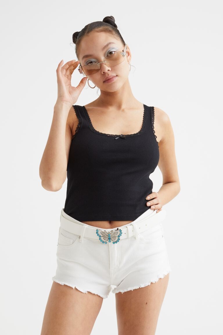 

Джинсовые шорты скинни Low H&M, белый