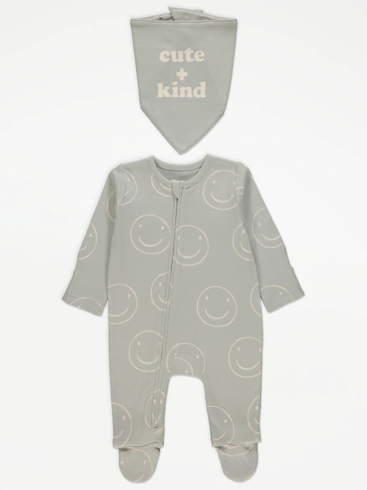 

Комбинезон и комбинезон на молнии Sage Green Smiley Face, комплект из 2 предметов George., зеленый