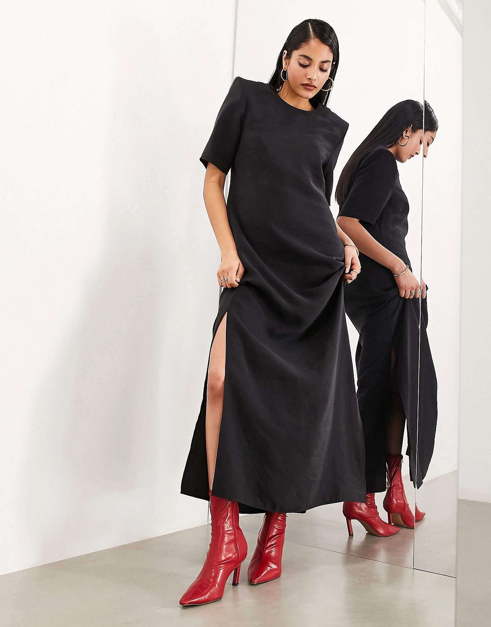 Платье Asos Edition Cupro, черный inspire жакет прямой с объемными плечами бежевый
