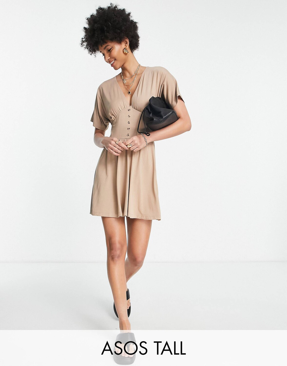

Мини-платье с высокой талией и пуговицами ASOS DESIGN Tall